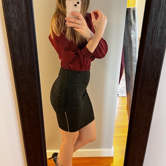 Wilfred Black Heathered Campagne Contrast Zippered Pencil Skirt - Picture 6 of 7